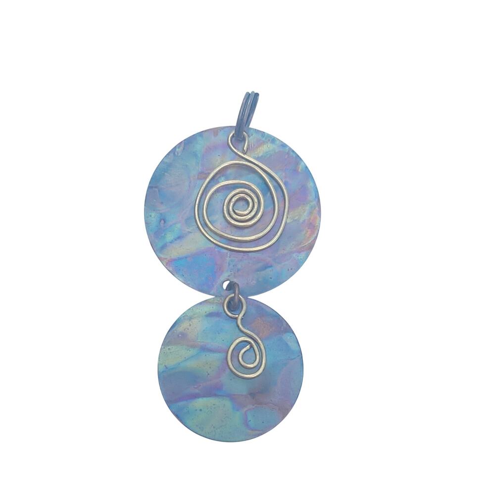Iridescent Copper Tone Round Disc Spiral Wire Pendant Charm Necklace Supply Boho